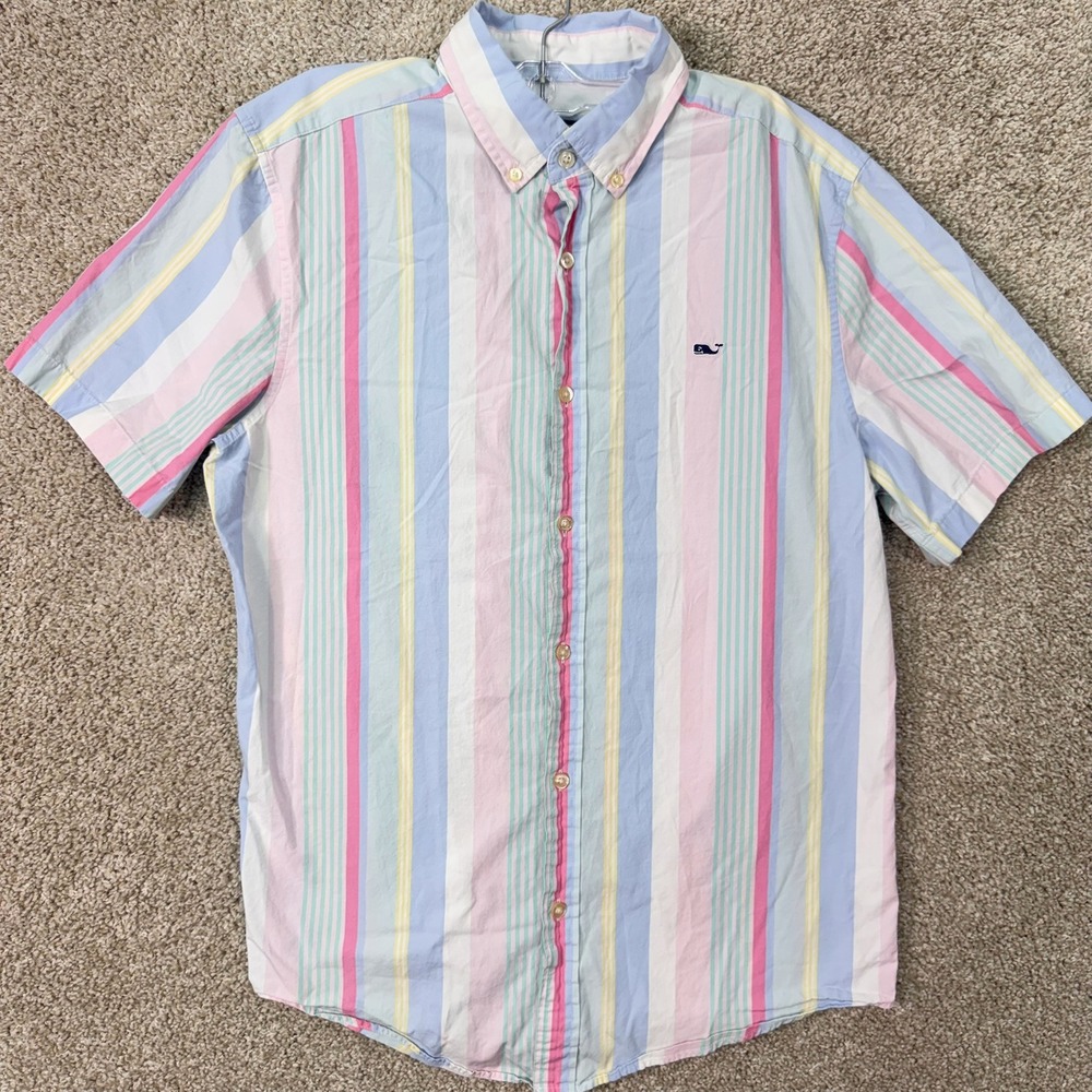 Vineyard Vines Shirt Mens M Whale Shirt Multicolor Striped Button-down EUC